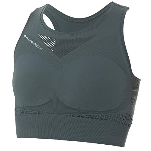 BRUBECK Crop Tank modern Damen | Women Bra Running | Büstenhalter nahtlos atmungsaktiv | Yoga Tanktop BH starker Halt | Bustier ohne Bügel schnell trocknend | Laufen | Gr. L | grün | CR10210 von BRUBECK