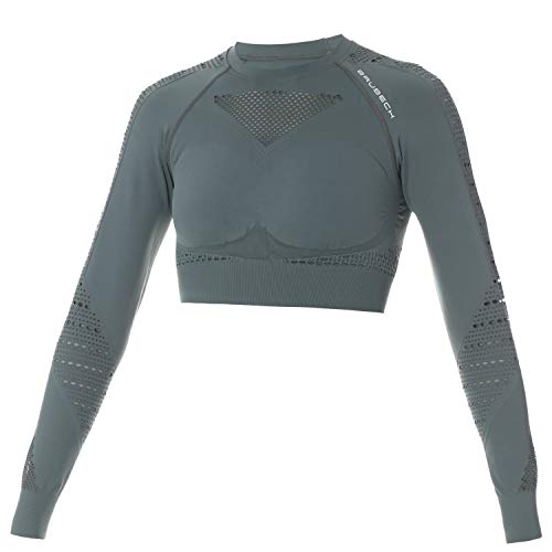 BRUBECK Crop Top Damen Running | Laufoberteil nahtlos für Frauen | Joggen | Laufen | Womens Long Sleeve Crop Top | Oberteil | Gr. S | grün | LC10020 von BRUBECK