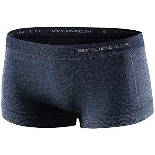 BRUBECK Damen Boxer Unterhose | Merino Unterwäsche für Frauen Mädchen | Sport Boyshorts nahtlos atmungsaktiv | Underwear Women Seamless | 41% Merinowolle | Gr. S, D.Jeans | BX10440 von BRUBECK