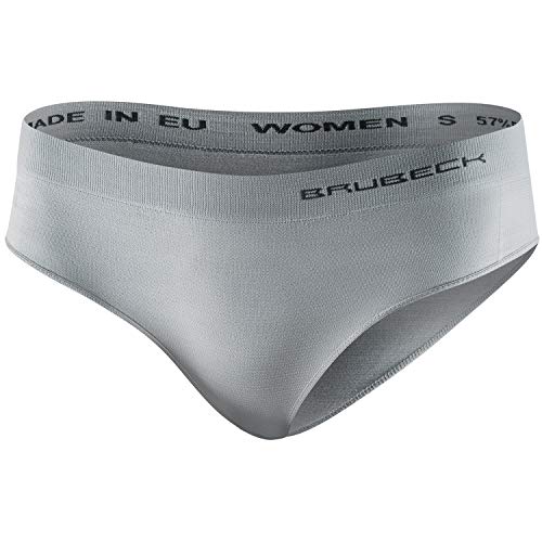 BRUBECK Damen Hipster | Unterhose atmungsaktiv schnell trocknend nahtlos | Schlüpfer für Mädchen Frauen | Slip Alltag | Womens Underwear Seamless 41% Merinowolle | Gr. M, Asche grau | HI10070 von BRUBECK