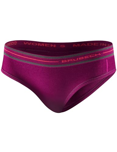 BRUBECK Damen Hipster | Unterhose atmungsaktiv schnell trocknend nahtlos | Schlüpfer für Mädchen Frauen | Slip | Womens Underwear Seamless | Alltag | 41% Merinowolle | Gr. M, Pflaume | HI10190 von BRUBECK