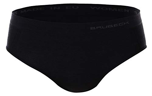 BRUBECK Damen Hipster | Unterhose atmungsaktiv schnell trocknend nahtlos | Schlüpfer für Mädchen Frauen | Slip | Womens Underwear Seamless | Alltag | 41% Merinowolle | Gr. M | Schwarz | HI10080 von BRUBECK