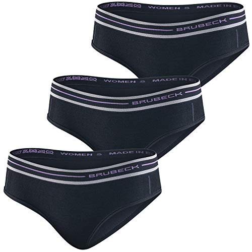 BRUBECK Damen Slip Hipster schwarz 3er Pack | sportliche Unterwäsche für Frauen Mädchen | Slips atmungsaktiv | Funktionswäsche Wandern I Sport I 37% Merino | Gr. M; Black I HI10190 von BRUBECK