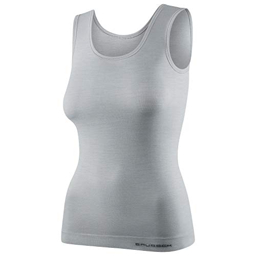 BRUBECK Damen Tank-Top | Ärmellos | Atmungsaktiv | Sport | Funktionsunterhemd | Funktionstank | Oberteil | 41% Merino-Wolle | TA10170, L, Asche grau von BRUBECK