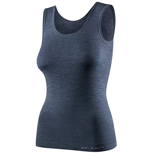 BRUBECK Damen Tanktop | A-Shirt Women | ärmelloses Shirt Frauen | modisches Achselhemd | Womens Tank Top Scoop Neck | Achseltop | 41% Merinowolle | Gr. S, D.Jeans | TA10170 von BRUBECK