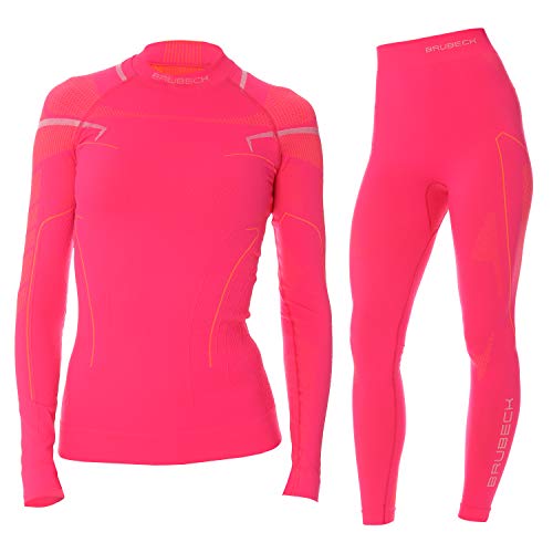 BRUBECK Damen Thermo Funktionsunterwäsche Set: Hose + Langarmshirt | Base Layer | Atmungsaktiv | Geruchshemmend | Klimaregulierend | Schnell trocknend | LE11870 + LS13100, Größe:M, Farbe:Fuchsia von BRUBECK