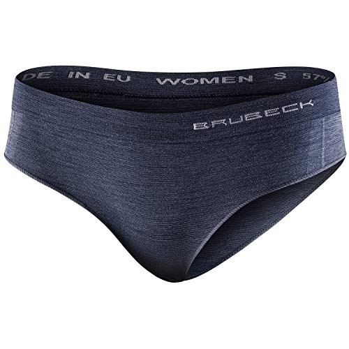 BRUBECK Funktionsunterwäsche Merino Damen | Hipster atmungsaktiv | Hüftslips | Unterhosen | Slips atmungsaktiv für Frauen | Unterwäsche 41% Wolle | Womens Underwear | Gr. L, D.Jeans | HI10070 von BRUBECK