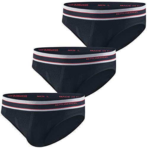 BRUBECK Herren 3er Pack Slips Seamless atmungsaktiv | Sportunterhose | Fitness Unterwäsche Slip | Funktionsunterwäsche Unterhose | Underwear | 37% Merinowolle | Gr. XXL, Schwarz | BE10110 von BRUBECK