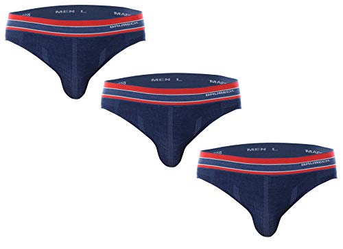 BRUBECK Herren 3er Pack Slips | Slip Seamless I Fitness Sportslip | Unterhose atmungsaktiv | Funktionsunterwäsche für Männer | Mens Underwear | 37% Merinowolle | Gr. L, Marineblau | BE10110 von BRUBECK