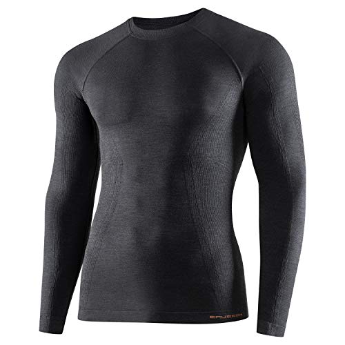 BRUBECK Herren Langarm Funktionsshirt | Atmungsaktiv | Thermo | Sport | Fitness | Unterhemd | Unterwäsche | 41% Merino-Wolle | LS12820, Größe:L, Farbe:Dark Grey von BRUBECK