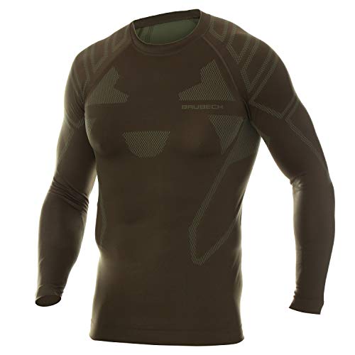 BRUBECK Herren Langarmshirt | Base Layer | Funktionsunterwäsche Seamless | Shirt Langarm nahtlos atmungsaktiv Männer | Jäger Förster Bekleidung | Longsleeve | Gr. M | LS14210 Khaki | Ranger von BRUBECK