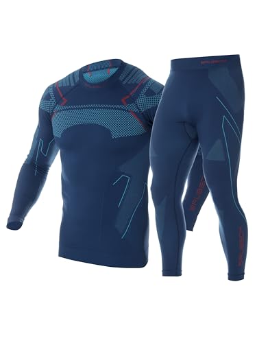 BRUBECK Herren Thermo Funktionsunterwäsche Set: Hose + Langarmshirt | Base Layer | Atmungsaktiv | Geruchshemmend | Klimaregulierend | Schnell trocknend | LE11840 + LS13040, Größe:L, Farbe:Blaue Jeans von BRUBECK