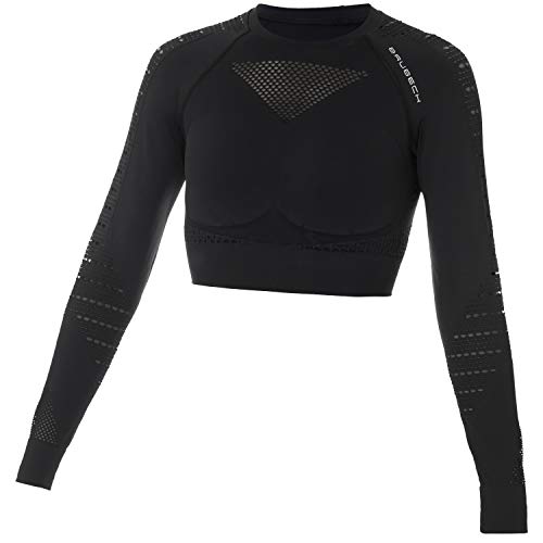 BRUBECK Langarm Sportoberteil Damen | Sport Long Sleeve Crop Top | Laufoberteil nahtlos atmungsaktiv für Frauen | Gym | schwarz | Gr. XL | LC10020 von BRUBECK