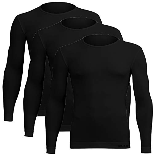 BRUBECK Langarmshirt Herren 3er Pack | Unterhemd Männer Jungen | Shirt Langarm atmungsaktiv geruchshemmend | Mens Long Sleeve Shirt Seamless | 55% Baumwolle | schwarz | Gr. M | LS01120A von BRUBECK