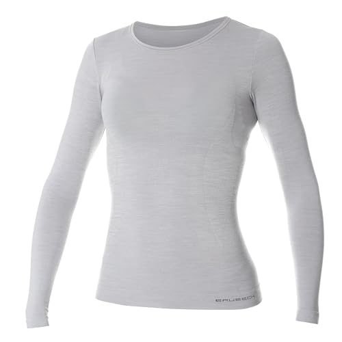 BRUBECK Merino Freizeitshirt Langarm Damen | Wandershirt Sommer | Longsleeve | Funktionswäsche atmungsaktiv | Wandern Funktionsunterwäsche für Frauen | 41% Wolle | Gr. XL, Asche grau | LS11610 von BRUBECK