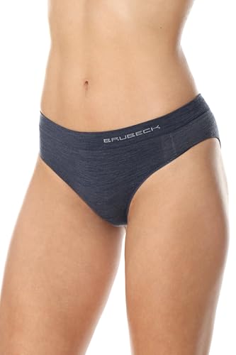 BRUBECK Merino Hipster Damen | Funktionsunterwäsche | Slips atmungsaktiv | Womens Underwear | Unterhose schnell trocknend | Hüftslips | Sport | 41% Merinowolle | Gr. M, D.Jeans | HI10070 von BRUBECK