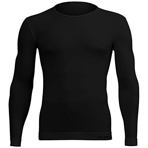 BRUBECK Unterhemd Herren Langarm | Männer Langarmshirt | schwarzes T-Shirt atmungsaktiv nahtlos | Mens Long Sleeve Shirt Seamless | Cotton | 55% Baumwolle | schwarz | Gr. L | LS01120A von BRUBECK