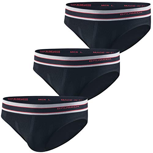 BRUBECK Unterhosen Männer Slip 3er Pack I Herren Slips | nahtlos Sportslips I Schwarze Funktionsunterwäsche | Unterwäsche Sport I Mens Underwear | 37% Merinowolle | Gr. L, Schwarz | BE10110 von BRUBECK