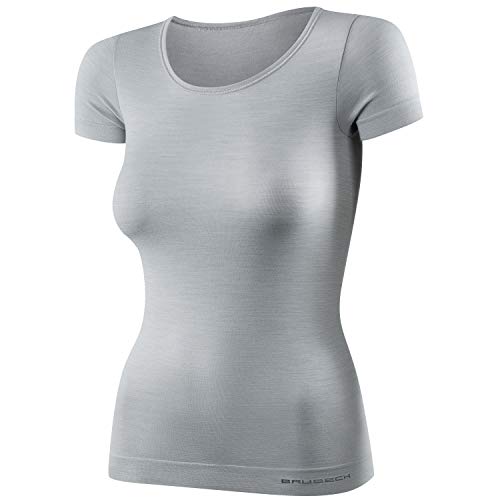 BRUBECK Wandershirt atmungsaktiv Damen | Merino Unterhemd für Frauen Mädchen | T-Shirt nahtlos sportlich | Funktionsshirt Kurzarm Wandern | 41% Wolle | Gr. S Asche grau | SS11020 von BRUBECK