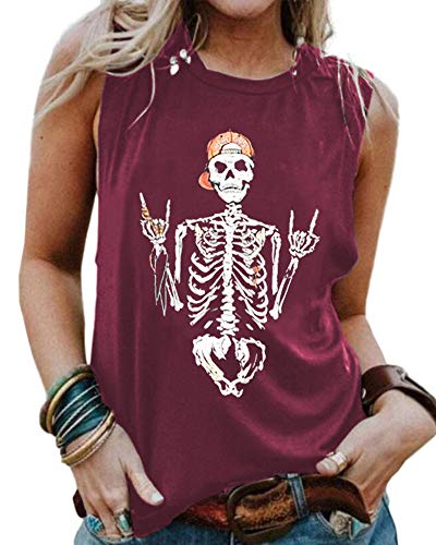 BRUBO Damen-Tanktop mit lustigem Totenkopf-Motiv, ärmellos, für den Sommer - Violett - Mittel von BRUBOBO