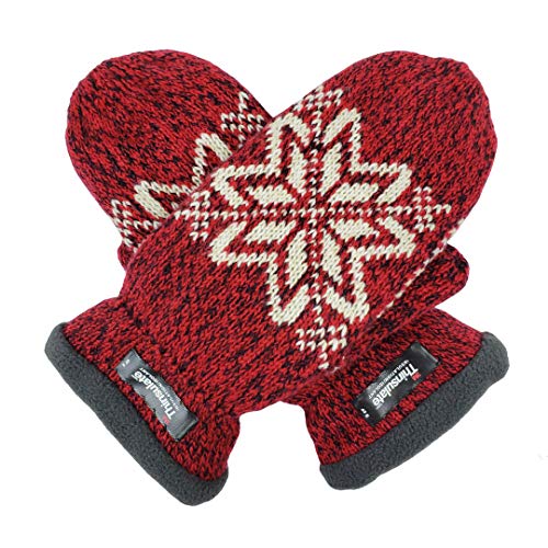 BRUCERIVER Damen Schneeflocke Strickhandschuhe mit warmem Thinsulate Fleece Futter Rot - Groß von BRUCERIVER