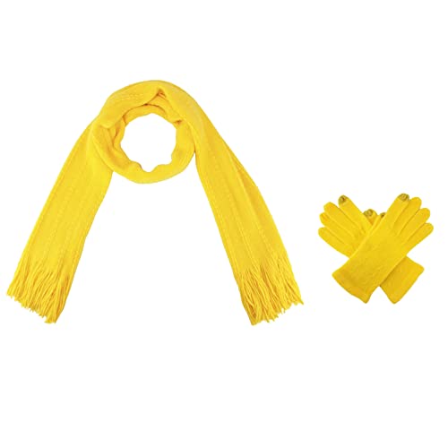 BRUCERIVER Damen gestrickter schal & handschuh Set Touchscreen-funktion Cashmere Gefühl Cable Design Zitronen Gelb Touchscreen,Einheitsgröße von BRUCERIVER