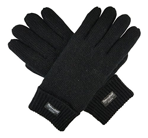 BRUCERIVER Herren Rein Wolle Strickhandschuhe mit Thinsulate Futter Größe L/XL (Schwarz) von BRUCERIVER