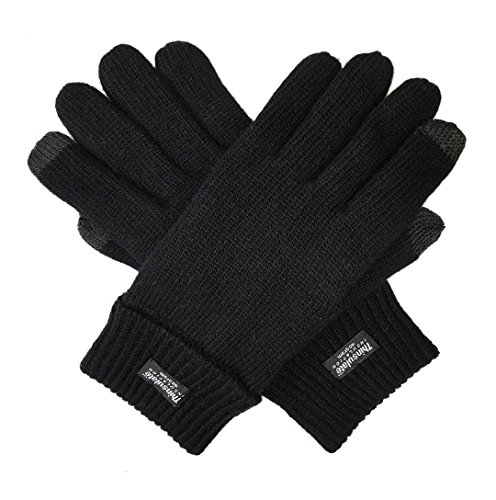BRUCERIVER Herren Rein Wolle Strickhandschuhe mit Thinsulate Futter Größe S/M (Schwarz Touchscreen) von BRUCERIVER