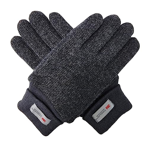 BRUCERIVER Herren Winter Wolle Knit Touchscreen Warm Handschuh mit Thinsulate Fleece Futter Umsatz Manschette, Grau, Mittel von BRUCERIVER