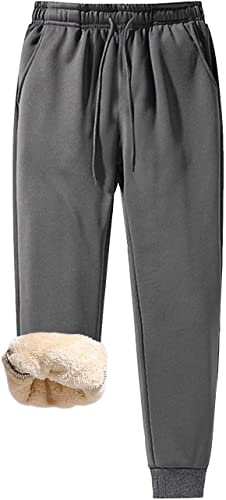 BRUGUI Herren Warme Fleece Gefütterte, Jogginghose, Thermohose, Schmale Hose, Modische Winterhose, Elastische Thermohose,Jogginghose, Fleecehose Plus Fleece dick (Color : Gray, Size : XXL) von BRUGUI