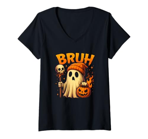 Damen Bruh Geist T-Shirt Lustig Halloween Kürbis Geschenk T-Shirt mit V-Ausschnitt Damen Bruh Geist T-Shirt Lustig Halloween Kürbis Geschenk T-Shirt mit V-Ausschnitt von BRUH Lustiges Geist Halloween Party Outfit