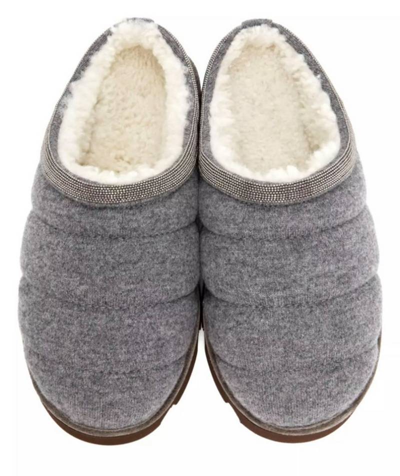 BRUNELLO CUCINELLI Gefütterte Kaschmir-Shearling Schuhe mit Monili-Perlen Pantoffel gesteppte Kaschmir-Oberfläche mit Monili-Perlendetails von BRUNELLO CUCINELLI