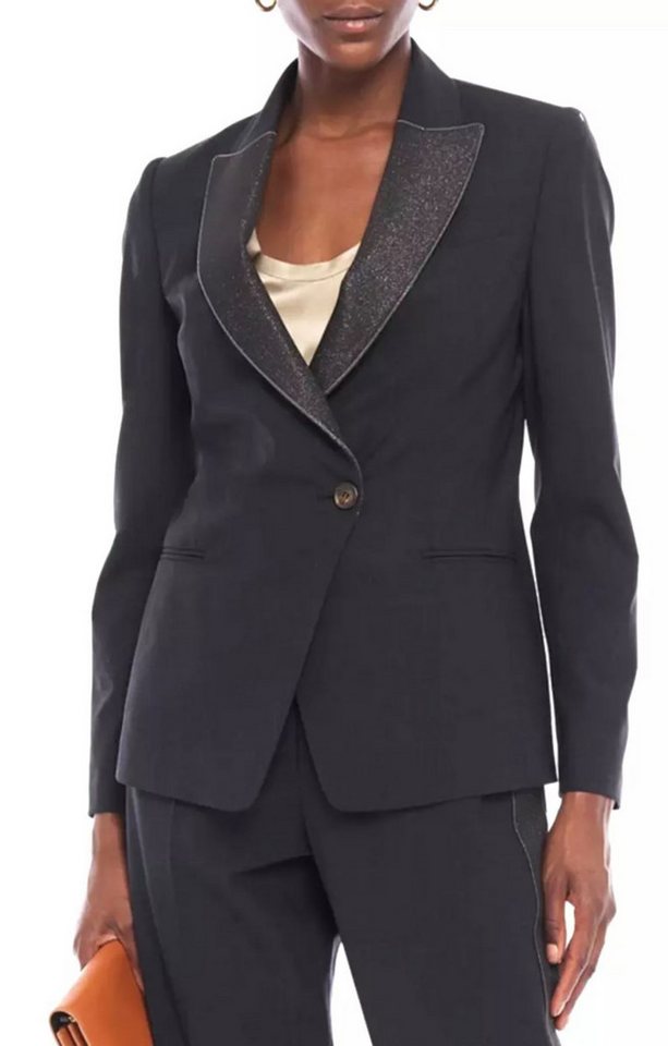 BRUNELLO CUCINELLI Jackenblazer Einreihiger Jacke mit Metallic-Crêpe-Besatz und Perlenverzierung Spitzrevers mit funkelnden Stoffakzenten von BRUNELLO CUCINELLI