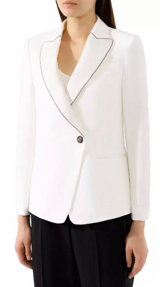 BRUNELLO CUCINELLI Jackenblazer Sakko Jacke mit Perlenverzierung und Metallic-Crêpe-Besatz Schimmernde Metallic-Crepe-Revers für einen Tuxedo-inspirierten Look von BRUNELLO CUCINELLI
