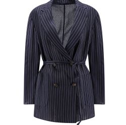 Blauer Nadelstreifen-baumwollblazer Mit Gürtel Von Brunello Cucinelli von BRUNELLO CUCINELLI
