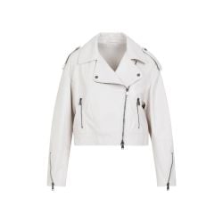 Brunello Cucinelli Damen Bikerjacke Aus Weißem Leder von BRUNELLO CUCINELLI