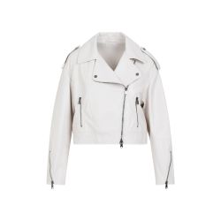 Brunello Cucinelli Damen Bikerjacke Aus Weißem Leder von BRUNELLO CUCINELLI