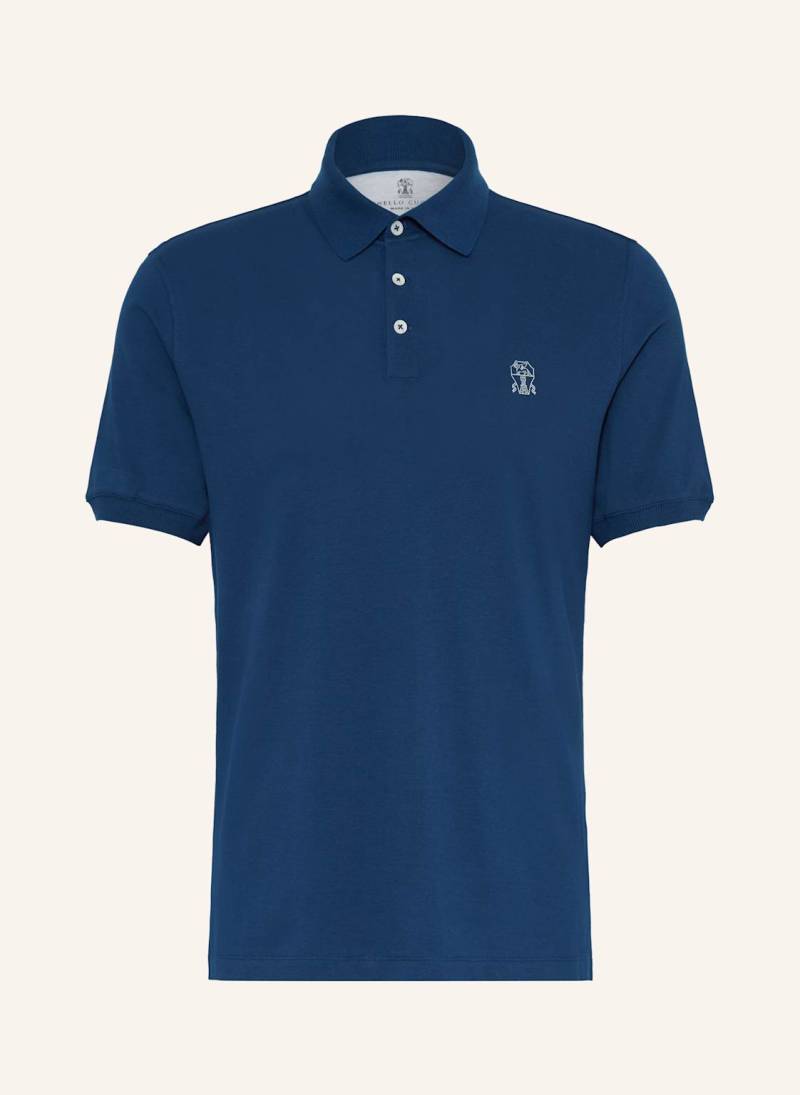 Brunello Cucinelli Piqué-Poloshirt blau von BRUNELLO CUCINELLI