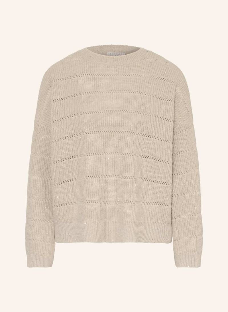 Brunello Cucinelli Pullover Mit Cashmere Und Glitzergarn beige von BRUNELLO CUCINELLI