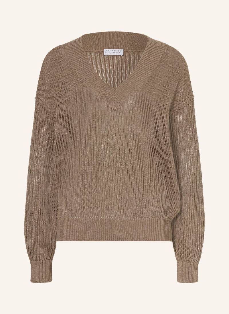 Brunello Cucinelli Pullover Mit Glitzergarn braun von BRUNELLO CUCINELLI