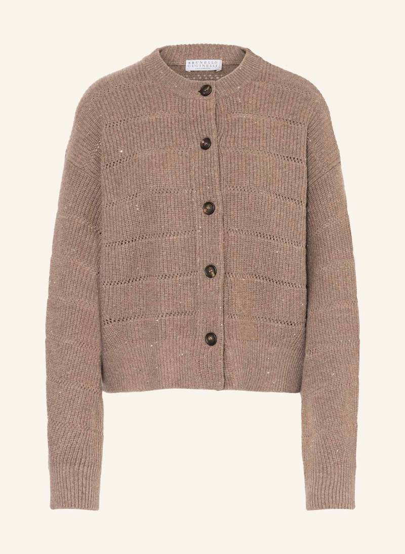 Brunello Cucinelli Strickjacke Mit Cashmere Und Pailletten braun von BRUNELLO CUCINELLI