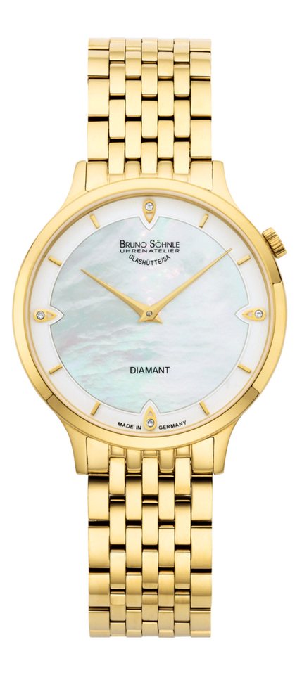BRUNO SÖHNLE Quarzuhr Damenuhr Glashütte Bruno Söhnle Bologna III, Zifferblatt mit Diamanten von BRUNO SÖHNLE