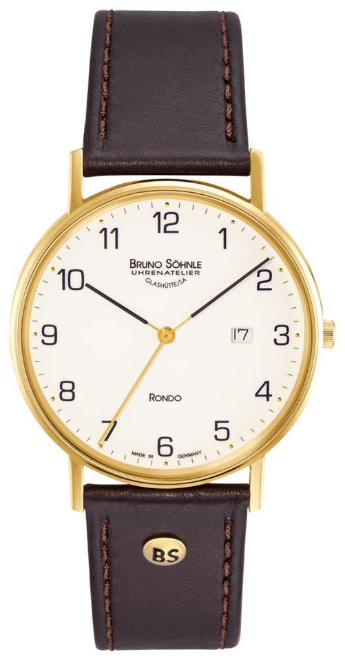 BRUNO SÖHNLE Quarzuhr flache Herrenuhr Glashütte Bruno Söhnle Rondo Edelstahl goldplattiert von BRUNO SÖHNLE