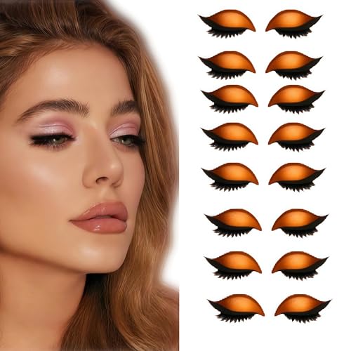 8Pairs Lazy Eyeshadow Wimpern Patch, 2-in-1 Augenlid & Wimpern Make-up Aufkleber, wasserdicht bunte Schönheit Augenlid Linie Aufkleber, Eyeshadow & Fälschungen Wimpern für Anfänger Make-up (Orange) von BRVLY
