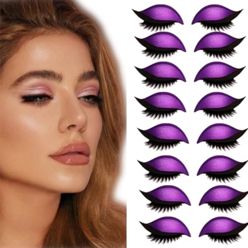 8Pairs Lazy Eyeshadow Wimpern Patch, 2-in-1 Augenlid & Wimpern Make-up Aufkleber, wasserdicht bunte Schönheit Augenlid Linie Aufkleber, Eyeshadow & Fälschungen Wimpern für Anfänger Make-up (Purple) von BRVLY