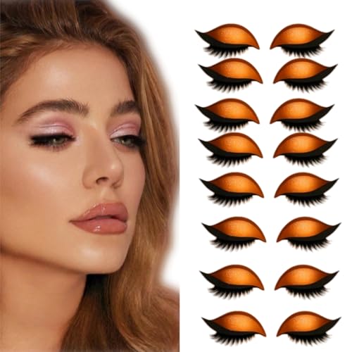 8Pairs Lazy Eyeshadow Wimpern Patch, 2-in-1 Augenlid & Wimpern Make-up Aufkleber, wasserdicht bunte Schönheit Augenlid Linie Aufkleber, Eyeshadow & Fälschungen Wimpern für Anfänger Make-up (Gold) von BRVLY