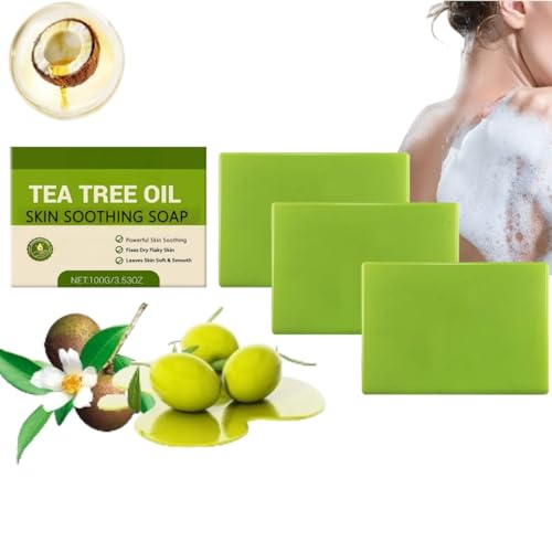 Tea Tree Oil Seife-Pflanzenbasierte Formulierung für Gesicht und Körper, Tea Tree Bar für Fuß- und Körpergeruchskontrolle, geeignet als Herren Seifen Bar, Hand Reinigung Seifenstangen (3) von BRVLY