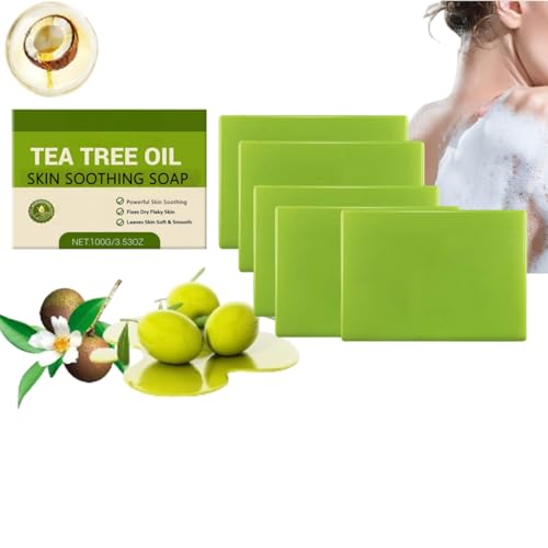 Tea Tree Oil Seife-Pflanzenbasierte Formulierung für Gesicht und Körper, Tea Tree Bar für Fuß- und Körpergeruchskontrolle, geeignet als Herren Seifen Bar, Hand Reinigung Seifenstangen (5) von BRVLY