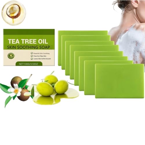 Tea Tree Oil Seife-Pflanzenbasierte Formulierung für Gesicht und Körper, Tea Tree Bar für Fuß- und Körpergeruchskontrolle, geeignet als Herren Seifen Bar, Hand Reinigung Seifenstangen (8) von BRVLY