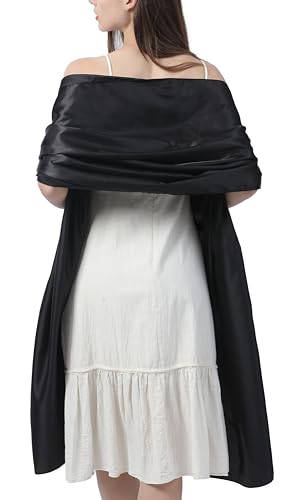 BRYCTSISEN Damen-Schal, Seidengefühl, Satin, leicht, Brautschmuck, Hochzeit, Abendtuch, Vintage, einfarbig, Stolen, Schwarz, Einheitsgröße von BRYCTSISEN